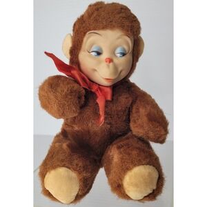 1950's Knickerbocker New York Monkey Kuddles Plush Rubber Face Bow Toy Plush EUC